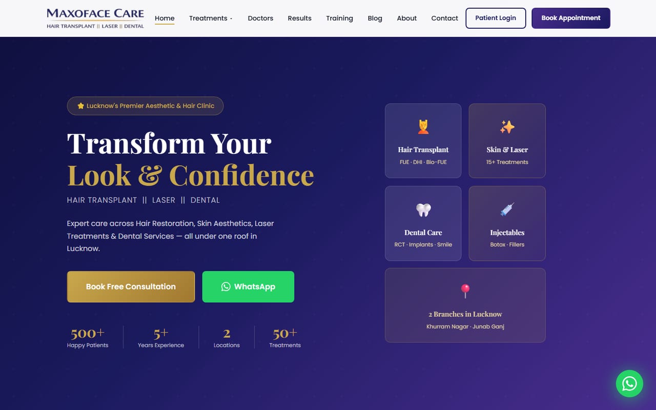 Maxo Face Care website homepage built by Code Craft