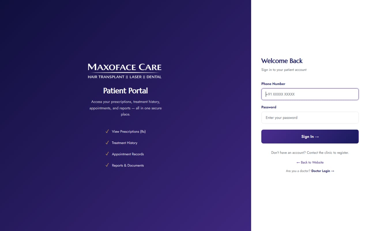 Maxo Face Care patient portal login
