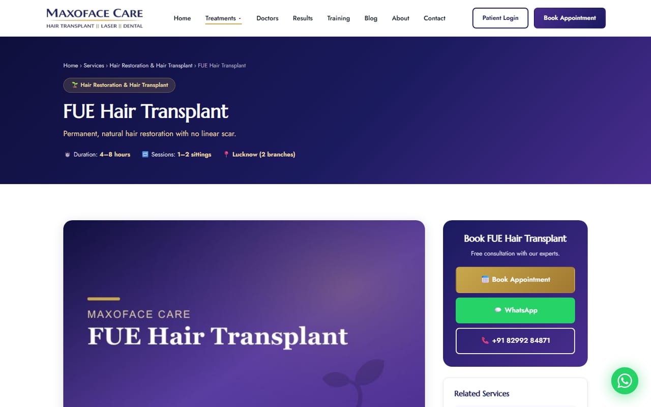 Maxo Face Care treatment detail page