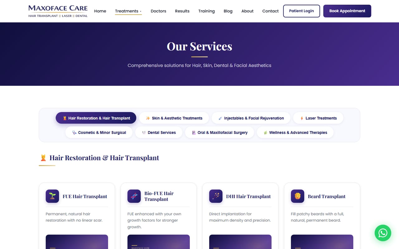 Maxo Face Care treatments page