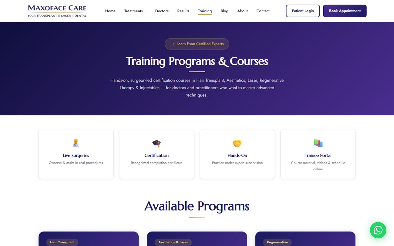 Maxo Face Care training academy page